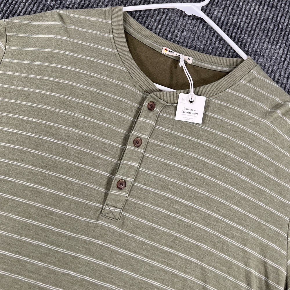 Marine Layer Henley Sweater Shirt Mens XL Extra Large Green Striped‎ Long Sleeve